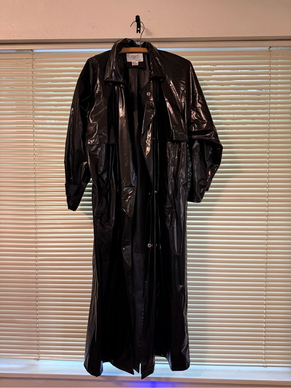 Vintage Brass Plum Black Patent Long Trench Coat